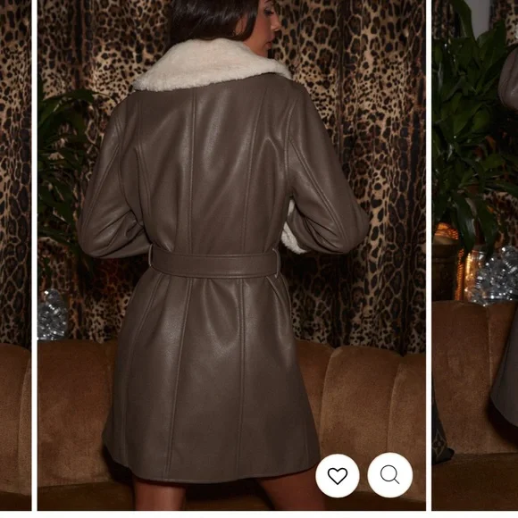 GIGI TAUPE VEGAN LEATHER PEA COAT - Picture 2 of 6